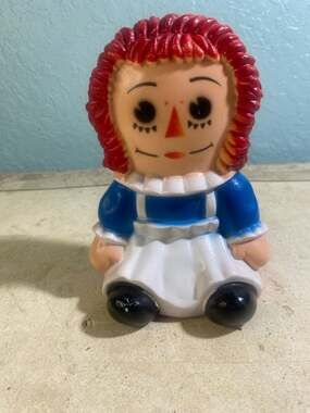 Vintage Raggedy Ann Sitting Plastic Coin Bank by Play Pal Plastics Bobbs-Merrill